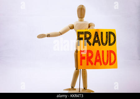 Konzeptionelle Handschrift Text-Inspiration zeigt Betrug Business Konzept für kriminelle Hacker-Sicherheit auf klebrigen Notizen Skulptur Backg Stockfoto