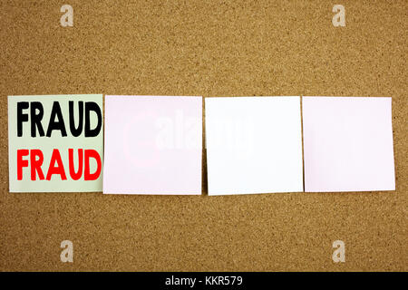 Konzeptionelle Handschrift Text-Inspiration, die Betrug Business Konzept für kriminelle Hackersicherheit auf dem farbenfrohen Sticky Note c zeigt Stockfoto