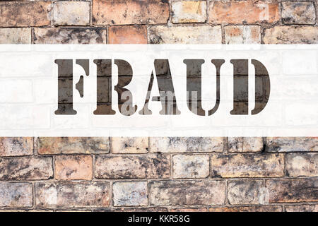 Inspiration für konzeptionelle Ankündigungen, die Betrug zeigen. Geschäftskonzept für die Sicherheit von Hackern vor Kriminellen, geschrieben auf dem alten Background Stockfoto