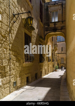 Malerische Gasse in der alten Hauptstadt von Malta, mdina Stockfoto