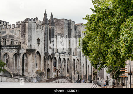 Avignon, Provence, Provence-Alpes-Côte d'Azur, Vaucluse, Südfrankreich, Frankreich, Papstpalast in Avignon, Place du Palais, Stockfoto