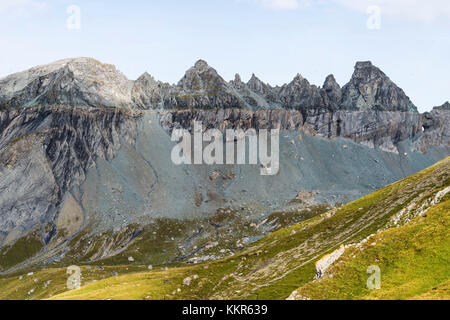 Blick auf die UNESCO-Welterbestätte Tektonikarena Sardona bei Flims, Graubünden, Schweiz, Stockfoto