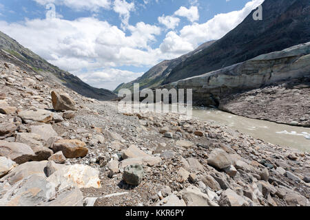 Gletschertal der Pasterze am Großglockner im Südosten der Kaiser-Franz-Josefs-Höhe, hohe Tauern, Kärnten, Osttirol, Österreich Stockfoto