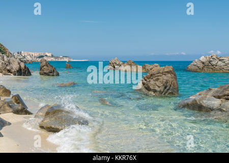 Parghelia, Provinz Vibo Valentia, Kalabrien, Italien, Europa. Die "ichelino Beach' Stockfoto