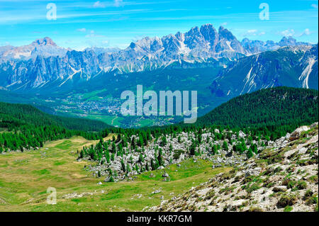 Monte Cristallo und Cortina d'Ampezzo Tal, Dolomiten, Alpen, Provinz Belluno, Region Venetien, Italien Stockfoto
