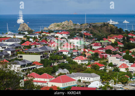 Französische Antillen, St Barthelemy, gustavia, Stadt, Gebäude, Erhöhte Ansicht Stockfoto