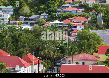 Französische Antillen, St Barthelemy, gustavia, Stadt, Gebäude, Erhöhte Ansicht Stockfoto