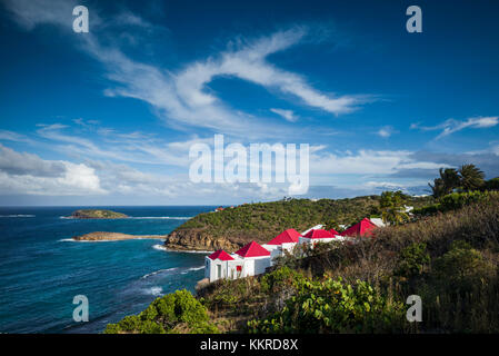 Französische Antillen, St Barthelemy, Marigot, Erhöhte Ansicht von Anse de Marigot Bay Stockfoto