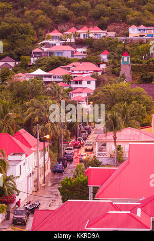 Französische Antillen, St Barthelemy, gustavia, Stadt, Gebäude, Erhöhte Ansicht Stockfoto