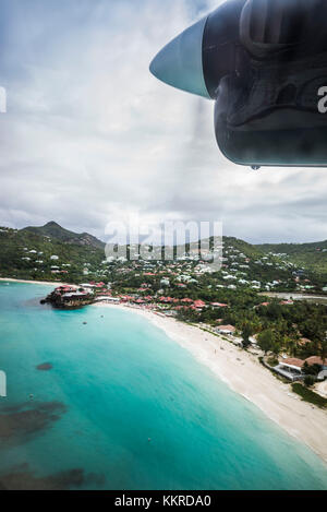Französische Antillen, St Barthelemy, st-jean, Luftaufnahme von Baie st-jean und Eden Roc Hotel vom Flugzeug Stockfoto