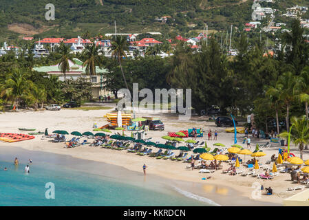 Niederlande, Sint Maarten, Simpson Bay, Simpson Bay Beach, Erhöhte Ansicht Stockfoto