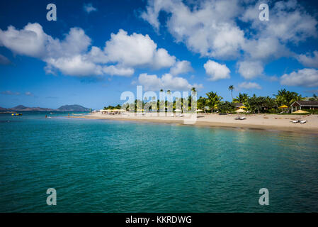 St. Kitts und Nevis, Nevis, Pinneys Beach, Beach View Stockfoto