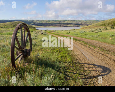 Wagon Wheel und Ranch Road Stockfoto