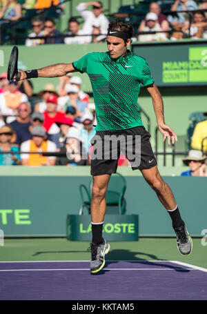 KEY BISCAYNE, FL - MÄRZ 28: Roger Federer am 9. Tag der Miami Open im Crandon Park Tennis Center am 28. März 2017 in Key Biscayne, Florida. Personen: Roger Federer Stockfoto