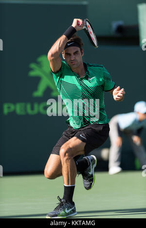 KEY BISCAYNE, FL - MÄRZ 28: Roger Federer am 9. Tag der Miami Open im Crandon Park Tennis Center am 28. März 2017 in Key Biscayne, Florida. Personen: Roger Federer Stockfoto