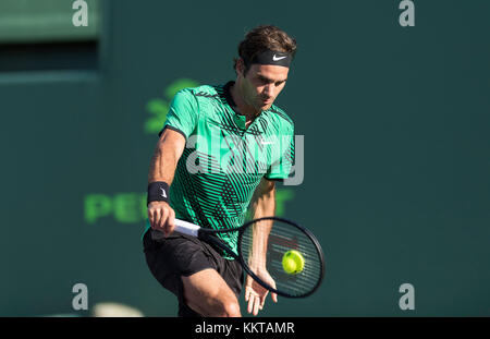 KEY BISCAYNE, FL - MÄRZ 28: Roger Federer am 9. Tag der Miami Open im Crandon Park Tennis Center am 28. März 2017 in Key Biscayne, Florida. Personen: Roger Federer Stockfoto