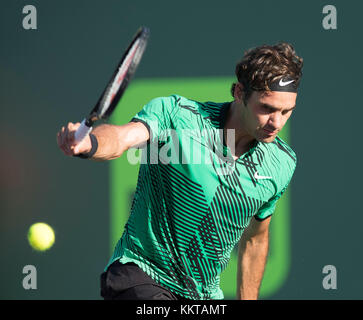 KEY BISCAYNE, FL - MÄRZ 28: Roger Federer am 9. Tag der Miami Open im Crandon Park Tennis Center am 28. März 2017 in Key Biscayne, Florida. Personen: Roger Federer Stockfoto