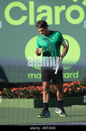 KEY BISCAYNE, FL - MÄRZ 28: Roger Federer am 9. Tag der Miami Open im Crandon Park Tennis Center am 28. März 2017 in Key Biscayne, Florida. Personen: Roger Federer Stockfoto