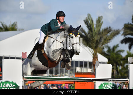 WELLINGTON, FL - 25. MÄRZ: NACHTLICHTER AM SAMSTAG: 500,000 USD ROLEX GRAND PRIX CSI5. Rider nimmt am Winter Equestrian Festival (WEF) Teil, das am 25. März 2017 im Palm Beach International Equestrian Center in Wellington, Florida, stattfindet und das weltweit größte und am längsten laufende Jäger- und Springpferdeturnier ist. Personen: Fahrergetriebe Ref: FLXX Stockfoto