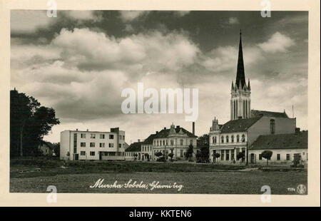 Vintage-Postkarte von Murska Sobota, Slowenien, datiert 1940 und zeigt die Straßen, die Architektur und das tägliche Leben der Stadt während des Zweiten Weltkriegs Stockfoto