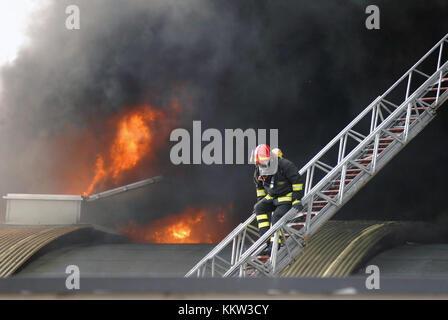 Mailand (Italien), die Feuerwehr Intervention auf ein Feuer Stockfoto