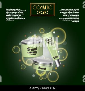 3d realistische kosmetische Flasche ads Vorlage. kosmetische Marke Werbung Konzept Design mit Blasen und funkelt. Stock Vektor