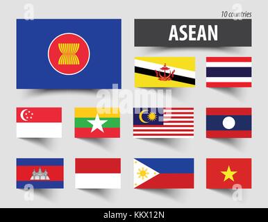 Flagge der Asean (Verband Südostasiatischer Nationen) und Mitgliedschaft. Stock Vektor