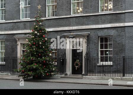 London, Großbritannien. 02 Dez, 2017. London, 2. Dezember 2017. 18 ft 6'' Nord Fell Weihnachtsbaum externe Nummer 10 Downing Street von Robert Morgan von Gower frische Weihnachtsbäume in Swansea. : Credit: Claire Doherty/Alamy leben Nachrichten Stockfoto