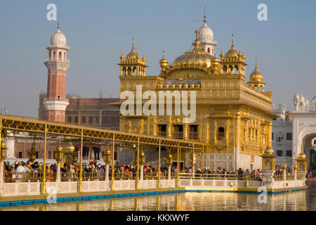 Große Warteschlange der Sikh devotees warten, den Goldenen Tempel in Amritsar, Punjab, Indien eingeben Stockfoto