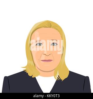 Novenber 1, 2017 Editorial Illustration eines französischen Politikers Marine le Pen Portrait auf weißem Hintergrund. Stock Vektor