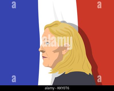 Novenber 1, 2017 Editorial Illustration eines französischen Politikers Marine le Pen Portrait auf weißem Hintergrund. Stock Vektor