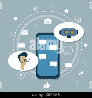 Mann chatten mit Chatter bot Moderne chatbot Roboter mobile Anwendung Support Konzept Stock Vektor