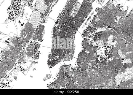 New York Karte, Satellit, den Vereinigten Staaten, Illustration, Häuser, Stadtviertel und Straßen Stock Vektor