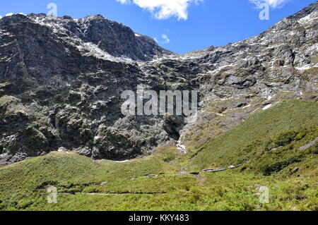 Eingang zum Homer Tunnel unter Darran Mountain auf dem Milford Sound Highway, Fiordland, Neuseeland Stockfoto