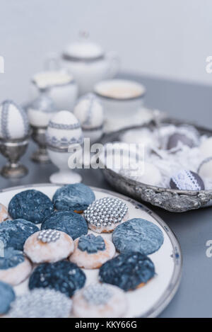Ostereier, grau, Spitze, verzinnt, Cookies, detail, Stockfoto