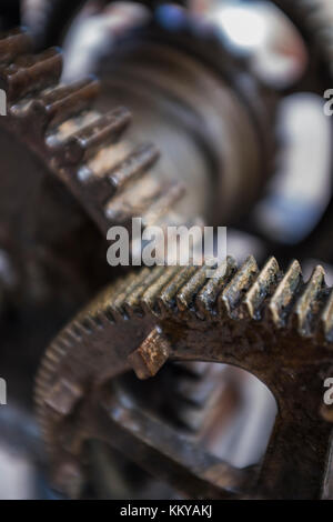 Alten Mechanismus der Turmuhr Zahnräder in die Uhr - Soft Focus Stockfoto