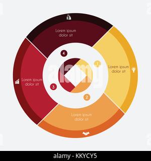 Infografik Business-Tortendiagramm für Präsentationen mit 4 Optionen, Zyklusprozesse. Stock Vektor