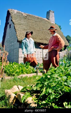 Plimouth Plantage. Rekonstruktion der Pilgerväter frühe englische Besiedlung. Plymouth, Massachusetts, Neuengland, USA Stockfoto