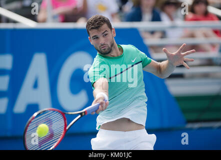 DELRAY BEACH, FL - FEBRUAR 18: Grigor Dimitrov bei den Delray Beach Open im Delray Beach Stadium & Tennis Center am 18. Februar 2016 in Delray Beach, Florida. Personen: Grigor Dimitrov Stockfoto