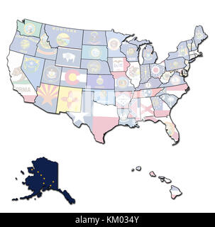 Alaska auf isolierten Karte der Vereinigten Staaten von Amerika mit Staatsgrenzen Stockfoto