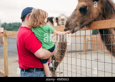 Ein Vater mit seiner Tochter auf seinen Schultern. Stockfoto