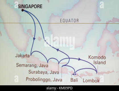 Karte von Kreuzfahrt Route aus Singapur obwohl Indonesien Stockfoto