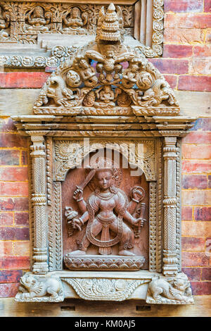 Mul Chowk Innenhof, Wand geschnitzte Statuen, Hanuman Dhoka Palast, Patan Durbar Square, UNESCO-Weltkulturerbe, Kathmandu Tal, Lalitpur, Nep Stockfoto