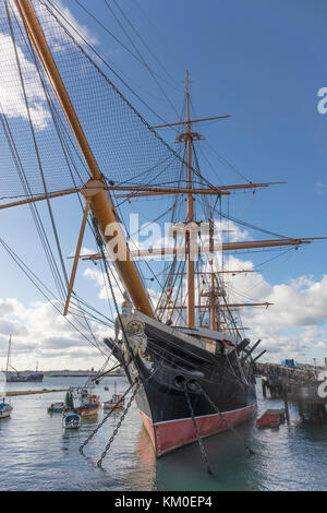 HMS Warrior 1860, erste Eisen gekleidet Kriegsschiff, entworfen von Isaac Watts und Tomas Lloyd,, Portsmouth, Hampshire, England, UK, Vereinigtes Königreich November 2017 Stockfoto