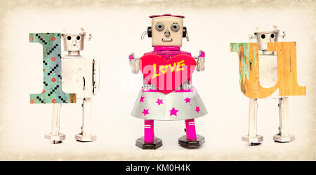 Ich liebe sie Roboter Spielzeug isoliert auf weißem Stockfoto