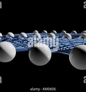 Künstliche neuronale Netzwerk Struktur, Fragment auf schwarz, 3D-Illustration isoliert Stockfoto