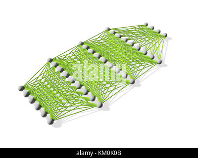 Tiefes künstliches neuronales Netzstrukturmodell isoliert auf weißer 3D-Illustration Stockfoto
