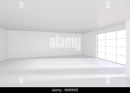 Streulicht Licht vom Fenster auf den weißen Raum. 3D-Rendering Stockfoto