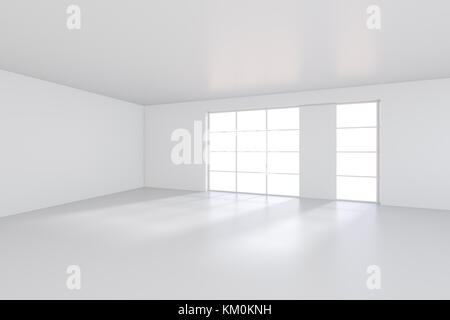 Streulicht Licht vom Fenster auf den weißen Raum. 3D-Rendering Stockfoto