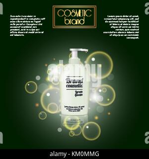 3d realistische kosmetische Flasche ads Vorlage. kosmetische Marke Werbung Konzept Design mit Blasen und funkelt. Stock Vektor